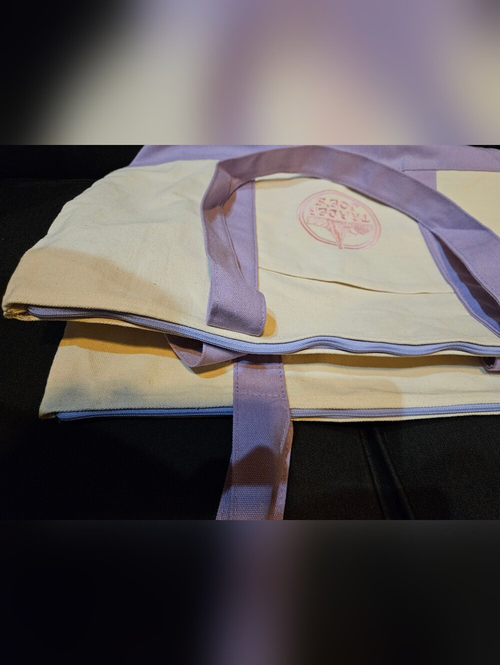 Trader Joe's Lavender Canvas Tote Bag with ZIPPER - Picture 6 of 6